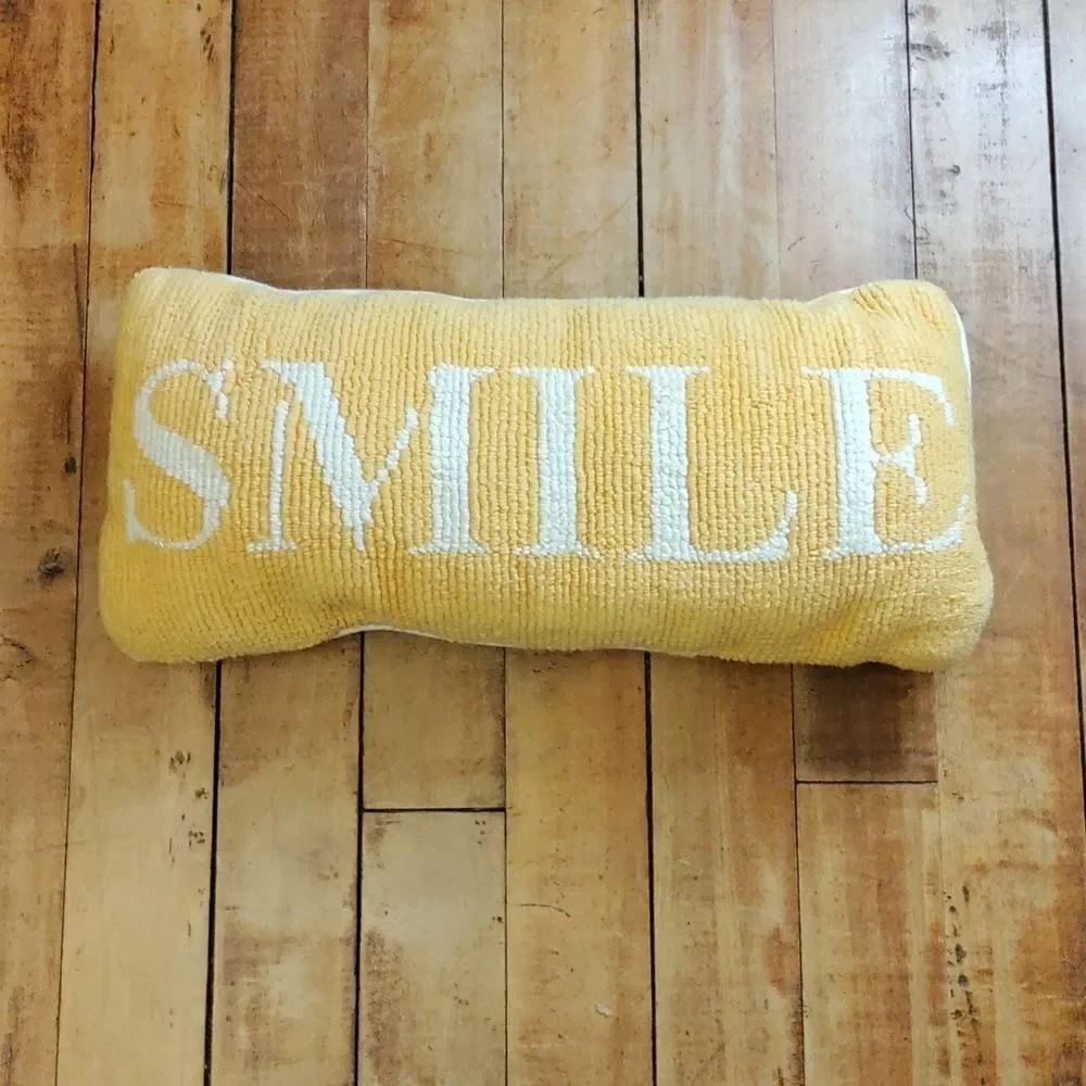 Newport Accent Pillow Smile Yellow White Spring Summer